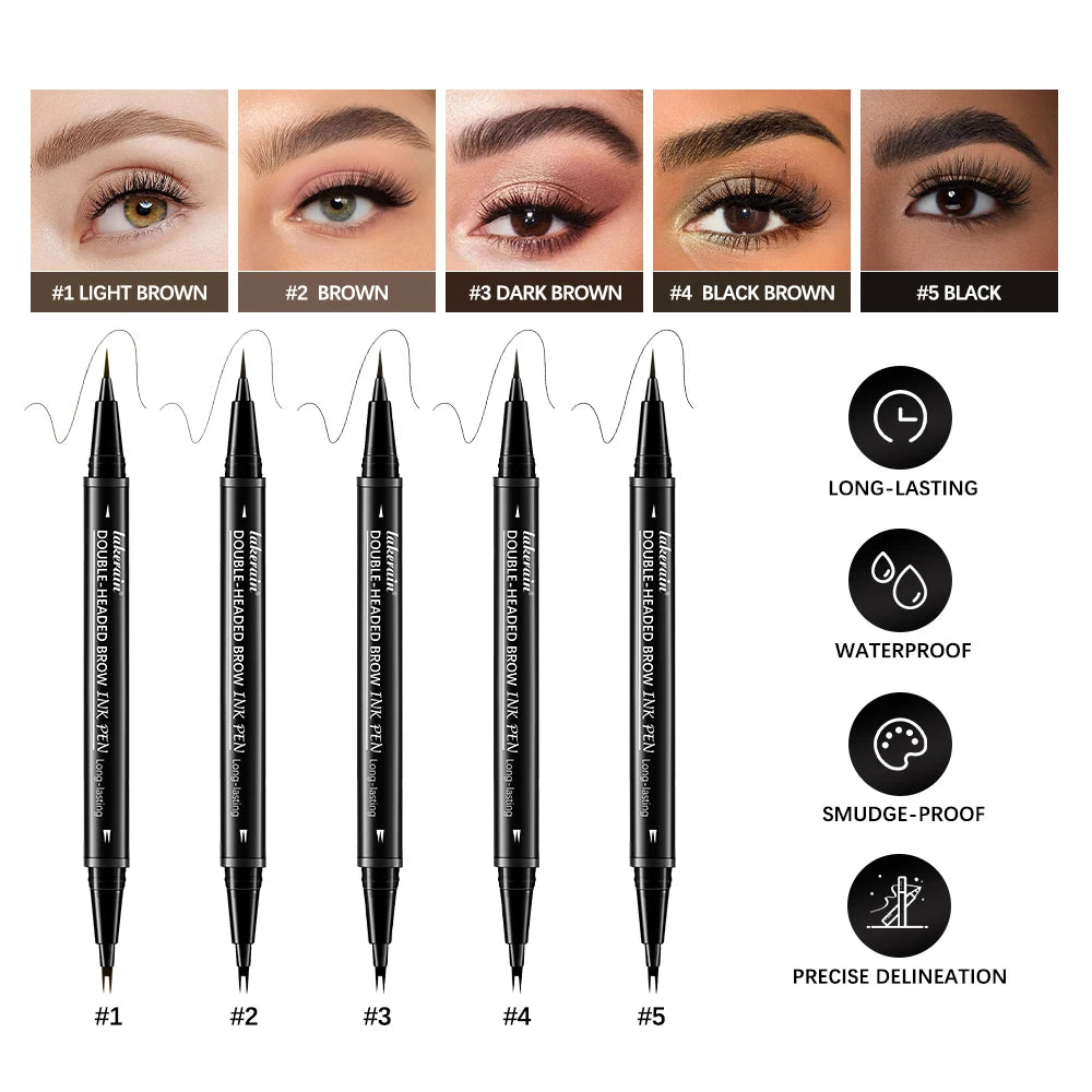 2-in-1 Waterproof Eyebrow Ink Pen | Fork Tip & Brush Tip Eyebrow Ink Pen QXL