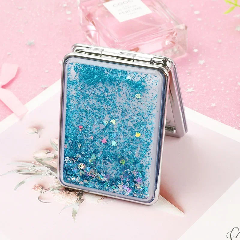 Double-Sided Folding Compact Pocket Mirror | Sparkling Sand Compact Makeup Mirror QXL 4