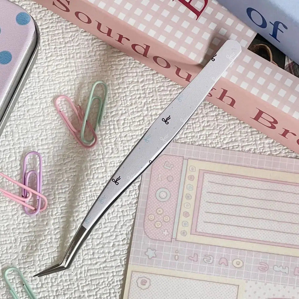 Curved Stainless Steel Eyelash Tweezers | Anti-Static Cartoon Eyelash Tweezers QXL