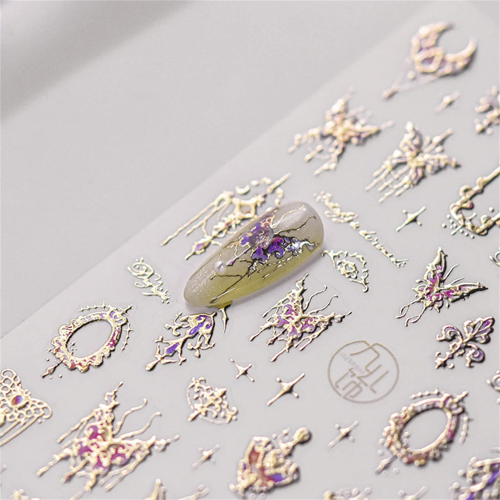 5D Bronzing Kawaii Nail Art Stickers | Gold Relief Decals Nail Art Stickers QXL