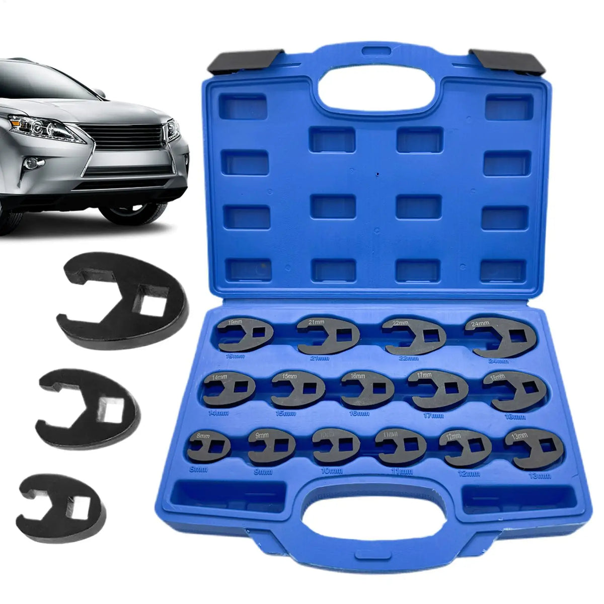15-Piece Crowfoot Wrench Set | Stainless Steel 8–24mm Metric Crowfoot Wrench Set QXL