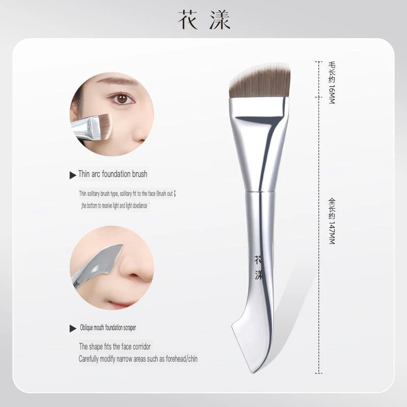 Double-Head Foundation Brush | Ultra-Thin Arc Fishtail Flat Head Foundation Brush QXL Silver