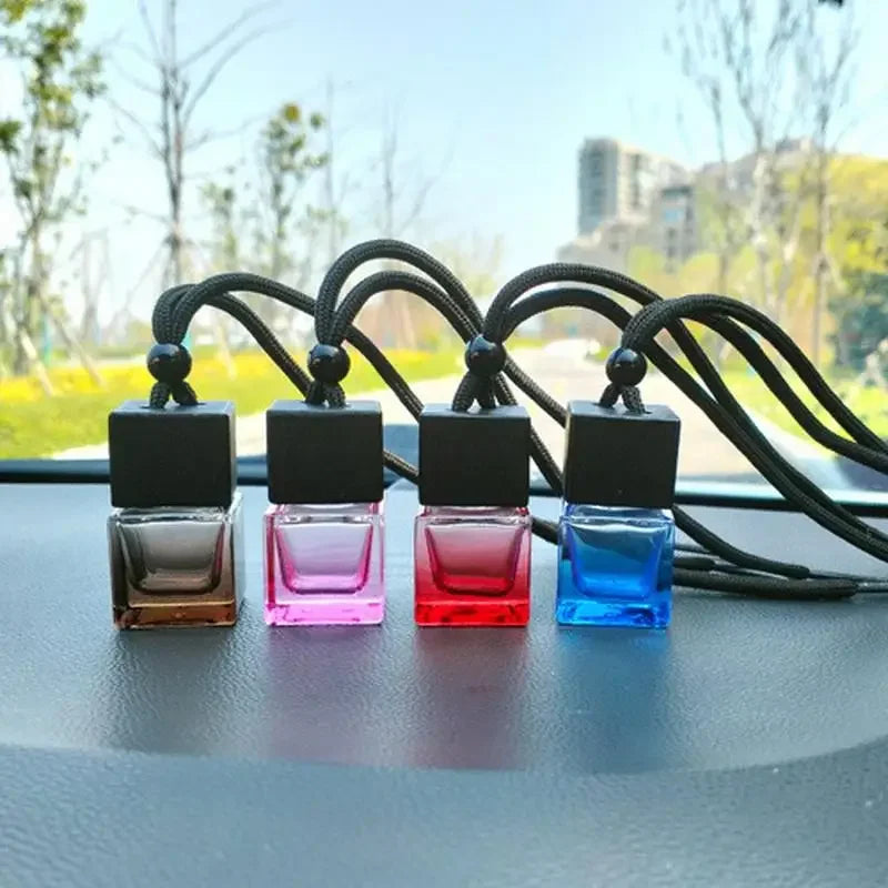 Square Glass Car Perfume Pendant | 8ml Refillable Diffuser Bottle Car Fragrance Pendant QXL