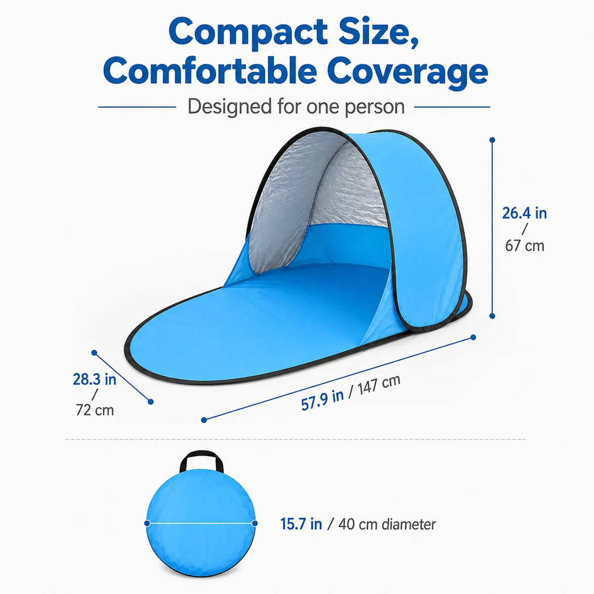 Portable Pop-Up Sun Shelter Tent | Single Person Beach Canopy Pop-Up Sun Shelter QXL