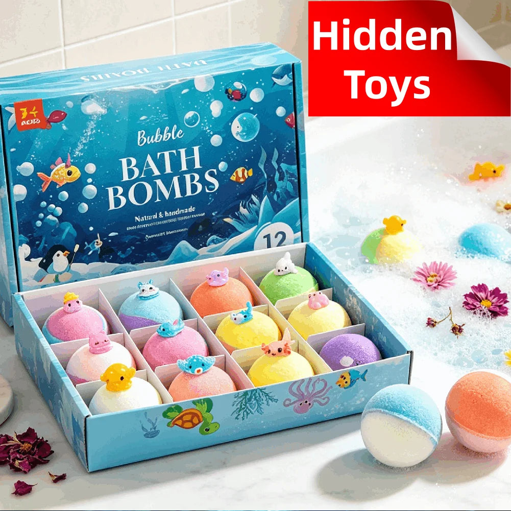 12-Pack Luxury Bath Bombs | Flowers, Essential Oils & Toy Surprise Bath Bomb Gift Set QXL
