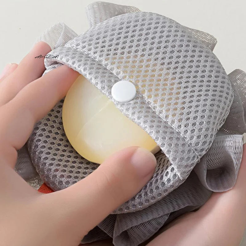 2-in-1 Loofah Bath Ball | Soap Dispenser & Body Scrubber Exfoliating Bath Scrubber QXL