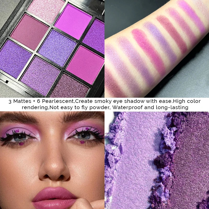 VERONNI 9-Color Purple Eyeshadow Palette | Matte & Shimmer Eyeshadow Palette QXL