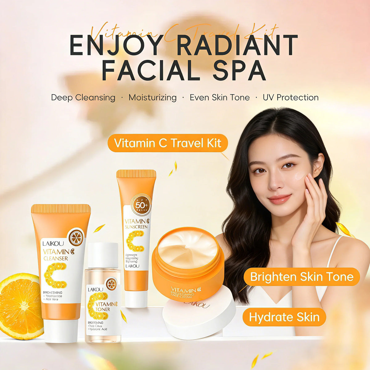 LAIKOU Vitamin C 4-Piece Travel Skincare Set | SPF50+ Travel Skincare Set QXL