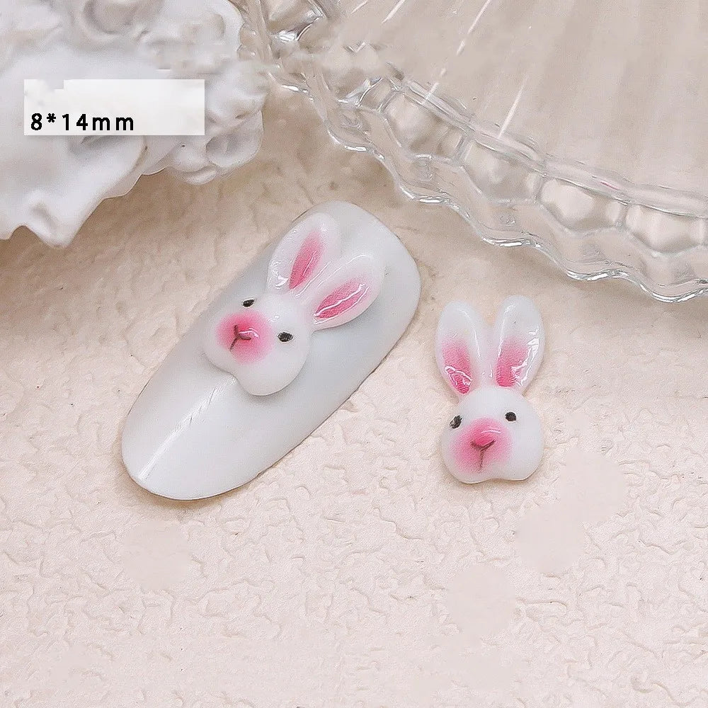 20-Pc Kawaii Rabbit Resin Nail Charms | 3D Rhinestone Decor Nail Art Charms QXL