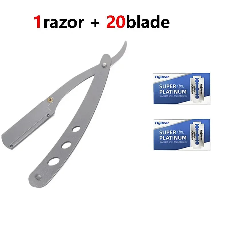 Men's Folding Straight Razor | Stainless Steel Barber Shaver Folding Straight Razor QXL M291 1razor 20 blade