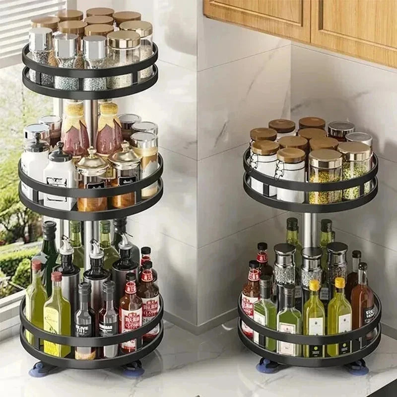 360° Rotating 3-Tier Spice Rack | Carbon Steel Lazy Susan Rotating Spice Rack QXL