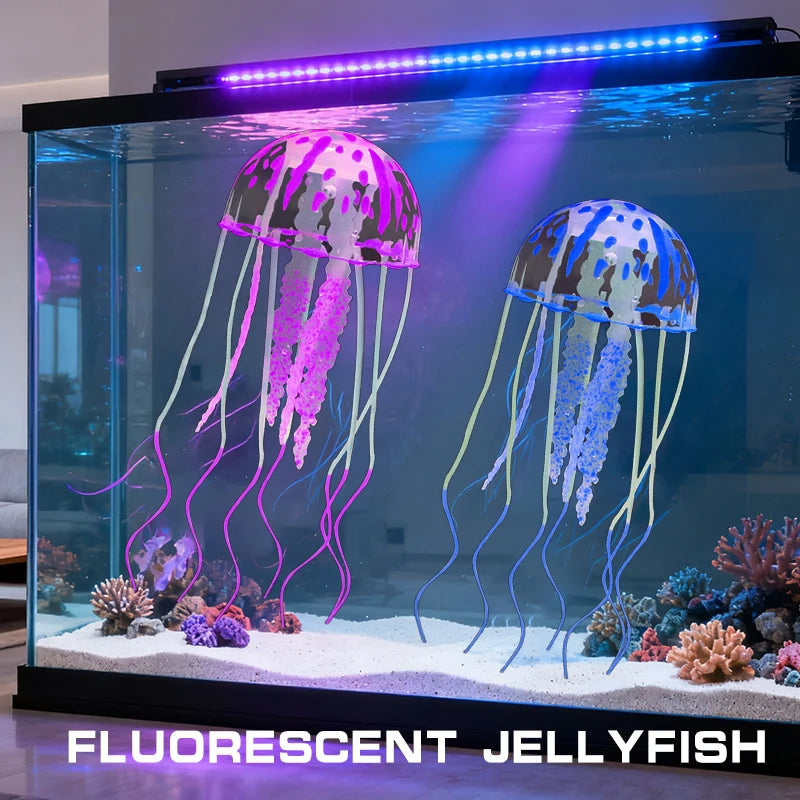 Glowing Silicone Jellyfish Fish Tank Ornament | Aquarium Decor Aquarium Ornament QXL