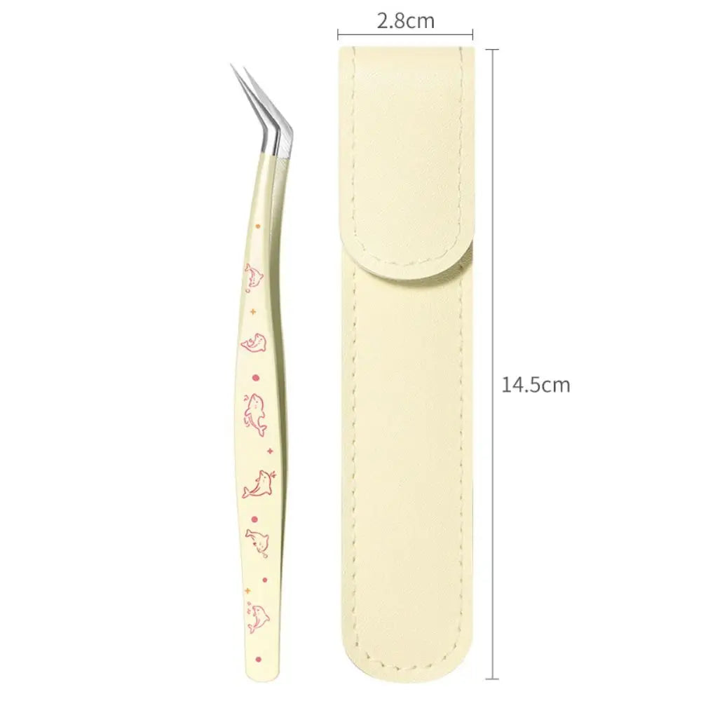 Stainless Steel Lash Tweezers Anti-Static + Leather Case Lash Extension Tweezers QXL