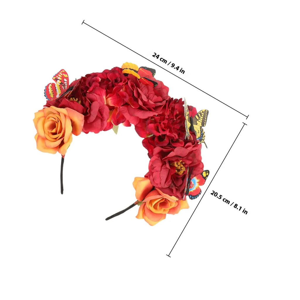 Bohemian Butterfly Flower Crown Headband for Women Flower Crown Headband QXL Red