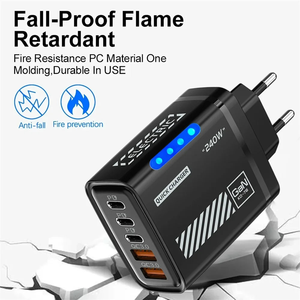 240W GaN 5-in-1 USB-C Fast Charger Hub | QC3.0 PD3.0 GaN Multi-Port Charger QXL