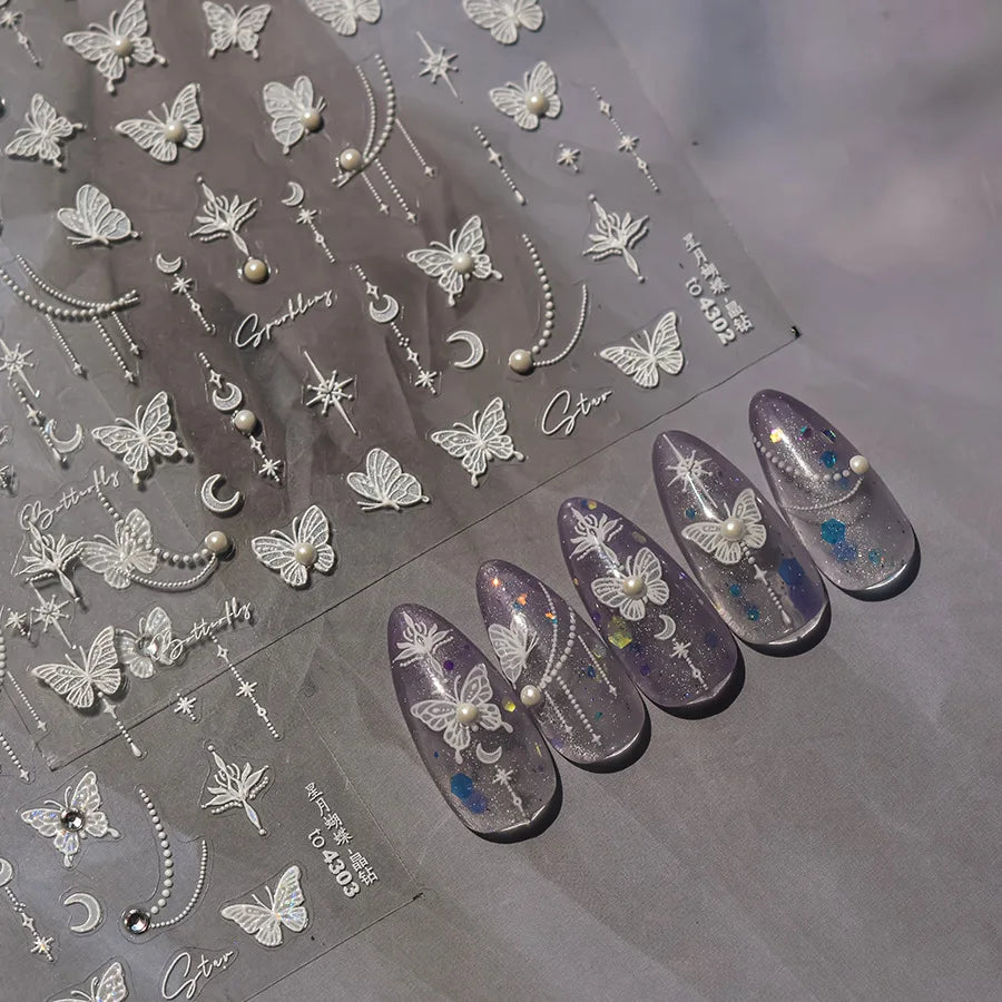5D Rhinestone Pearl Nail Stickers – Butterfly Star Moon Nail Art Stickers QXL