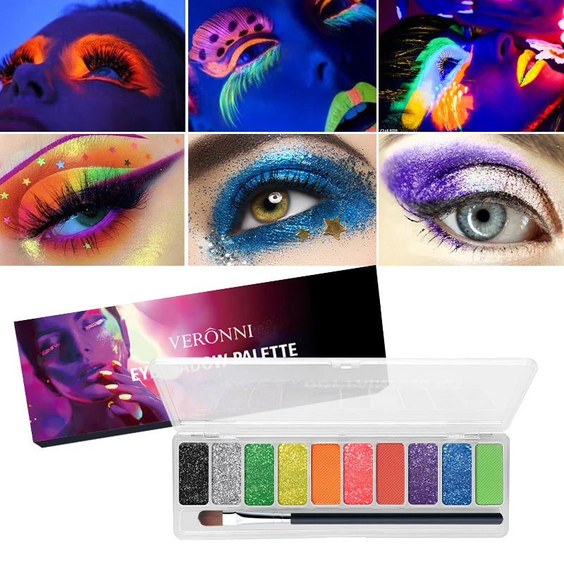 10-Color Neon UV Glow Face Paint & Eyeshadow Palette UV Glow Face Paint QXL