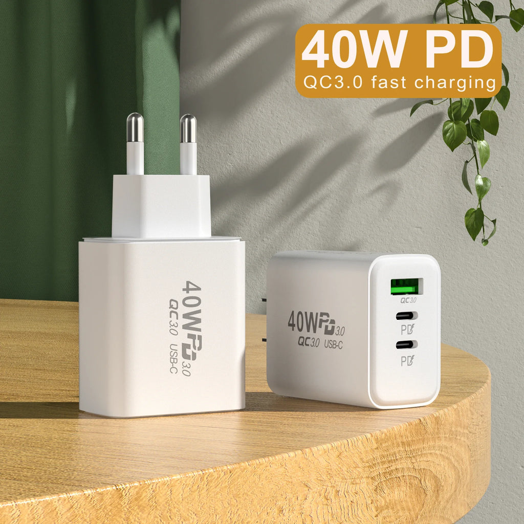 60W USB-C 3-Port Fast Wall Charger QC 3.0 | EU/US/UK Plug USB Wall Charger QXL