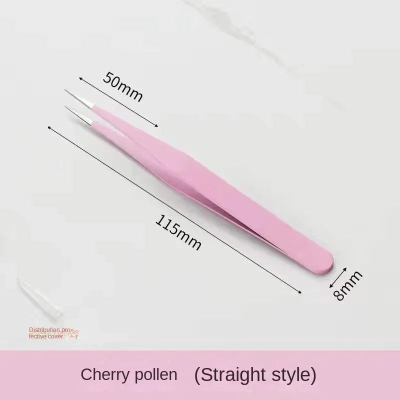 Stainless Steel Tweezers for Nail Art, Rhinestones & Lashes Nail Art Tweezers QXL M173 Pink-Straight