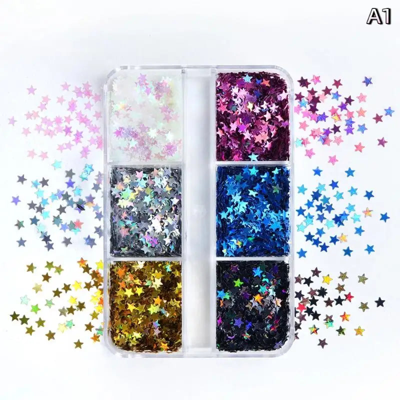 3D Laser Star Nail Sequins | Colorful DIY Gel Nail Art Charms Nail Art Sequins QXL A1