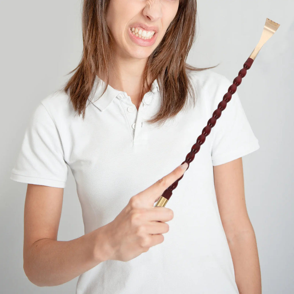 Wooden Brass Bead Back Scratcher | Long Handle Massage Tool Back Scratcher Massager QXL