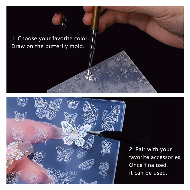 3D Butterfly Silicone Nail Mold | DIY UV Gel Carving Stencil Silicone Nail Mold QXL
