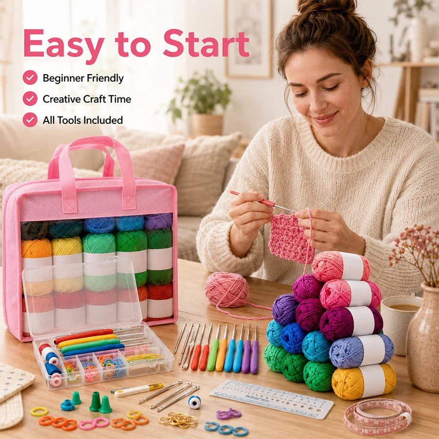 103-Piece Crochet Kit for Beginners | Hooks, Yarn & Bag Crochet Starter Kit QXL