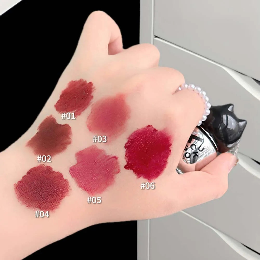Black Cat Matte Lip Mud | Velvet Waterproof Lip Clay – 6 Shades Matte Lip Mud QXL