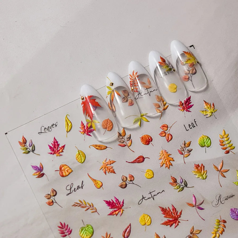 5D Autumn Maple Leaf Soft Embossed Nail Art Stickers | NAILFYOU Nail Art Stickers QXL