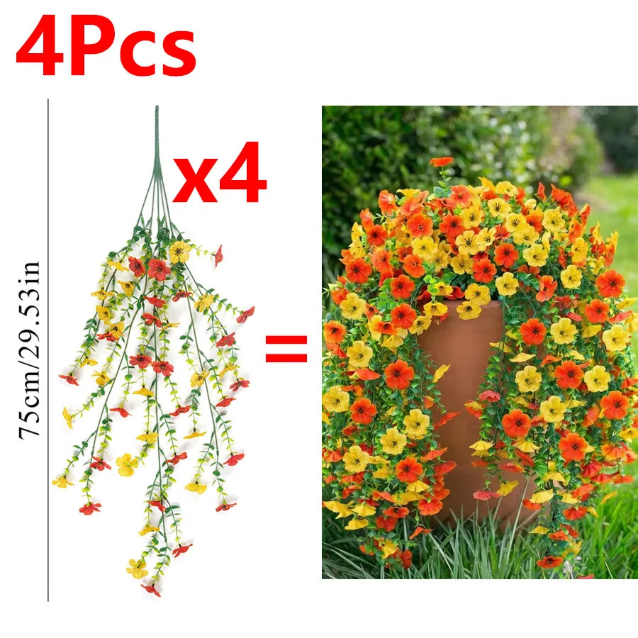 Autumn Artificial Hanging Violet Vine UV-Proof Silk | 1 or 4-Pack Artificial Flower Vine QXL 4Pcs Orange-yellow