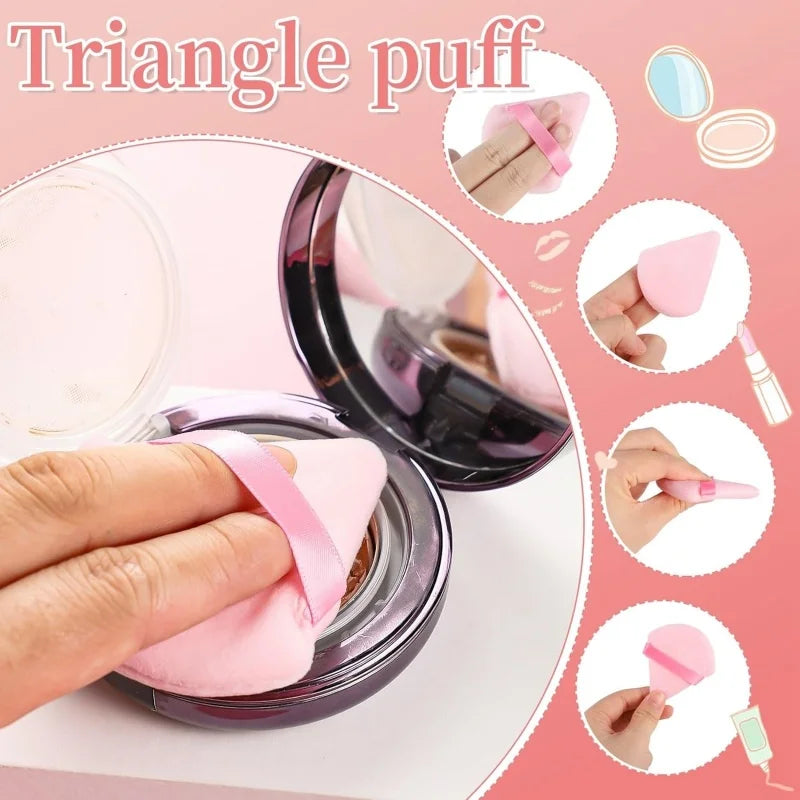10-Pack Triangle Velour Powder Puffs | Loose & Setting Powder Makeup Powder Puff QXL