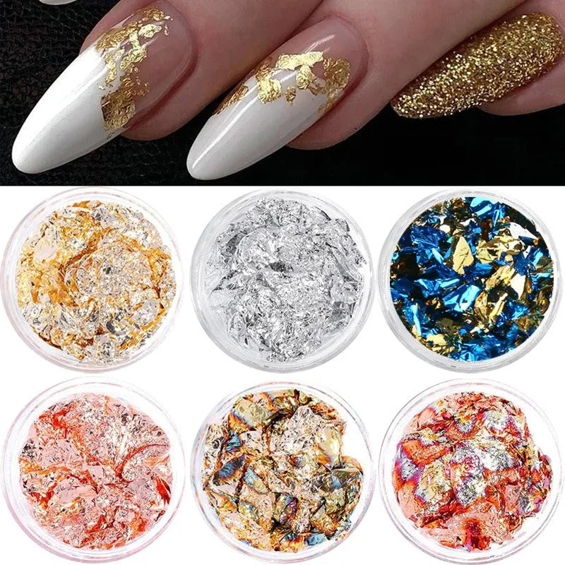 Gold Silver Copper Nail Foil Flakes & Glitter Sequins 1–5 Pack Nail Foil Flakes QXL