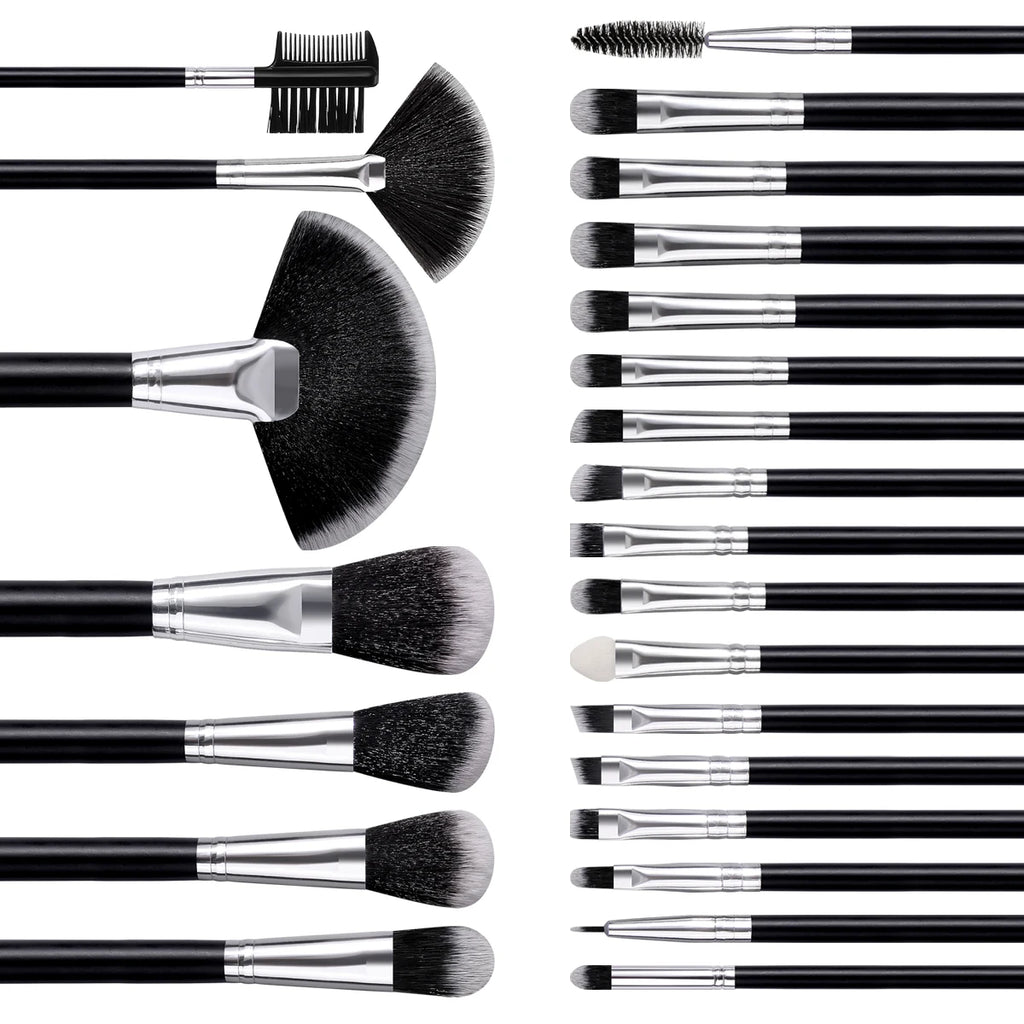 KOSSHOW 25-Pc Makeup Brush Set | Ombre Hair & PU Bag Makeup Brush Set QXL