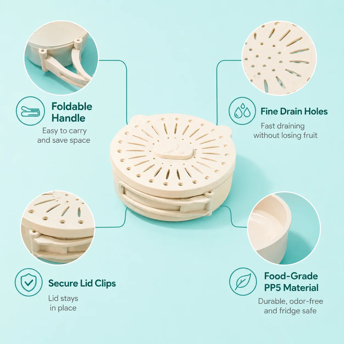 Foldable Fruit Washing Bowl with Drain Lid | PP5 Basket Fruit Washing Bowl QXL