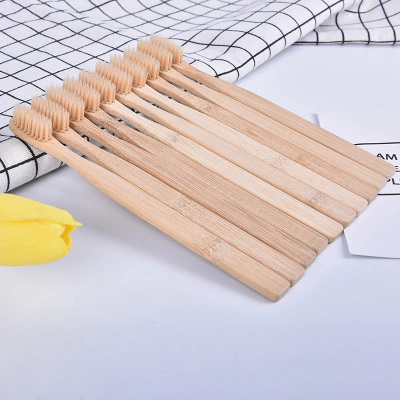 10-Pack Bamboo Toothbrushes | Soft Fibre Eco Wooden Handle Bamboo Toothbrush Set QXL