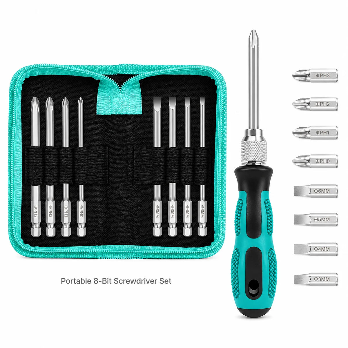 8-in-1 Screwdriver Bit Set | Phillips & Flat Head with Case Screwdriver Bit Set QXL