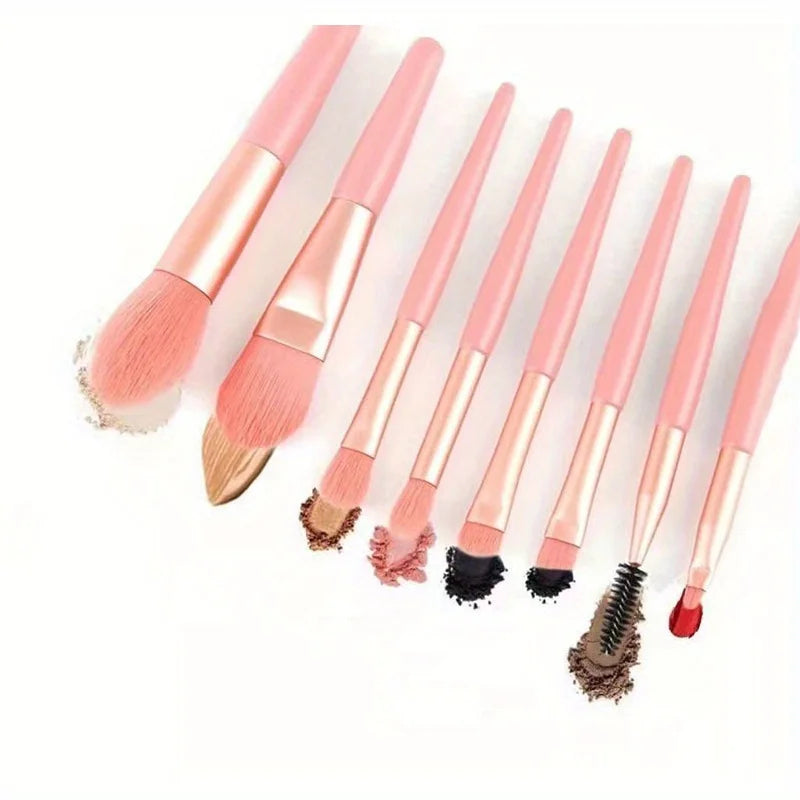 8-Pc Macaron Mini Travel Makeup Brush Set | Soft Bristles Travel Makeup Brush Set QXL