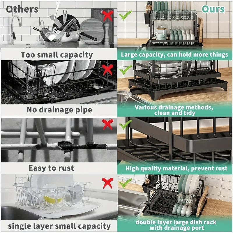 Double-Layer Kitchen Rack with Drainage & Lockable Stand Kitchen Storage Rack QXL