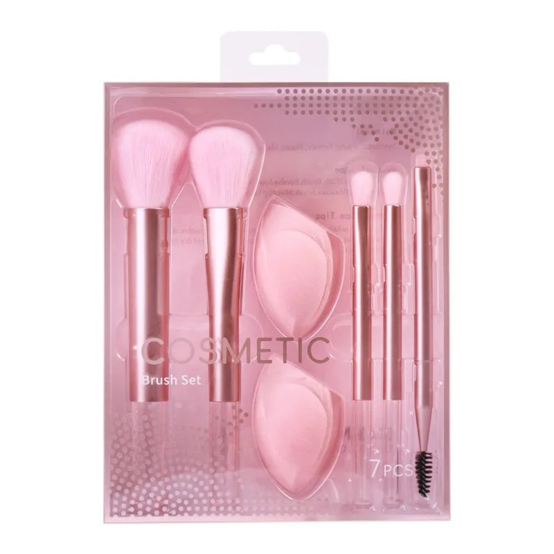 7-Piece Makeup Brush & Sponge Set | Rose Gold Handle Makeup Brush Set QXL