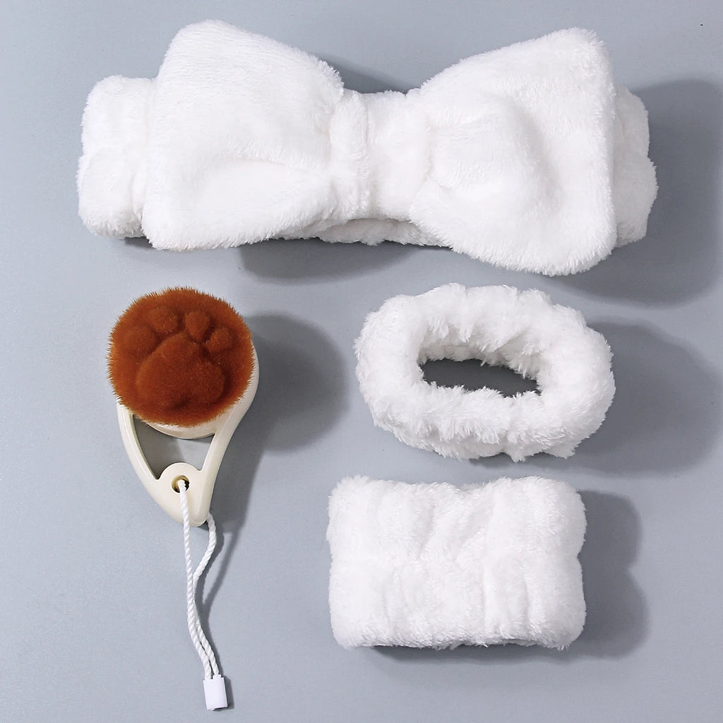 4-Pc Facial Cleansing Kit | Bow Headband, Wristbands & Brush Facial Cleansing Kit QXL