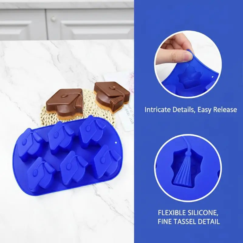 6-Cavity 3D Graduation Hat Silicone Mold | Chocolate & Cake Silicone Baking Mold QXL Default Title