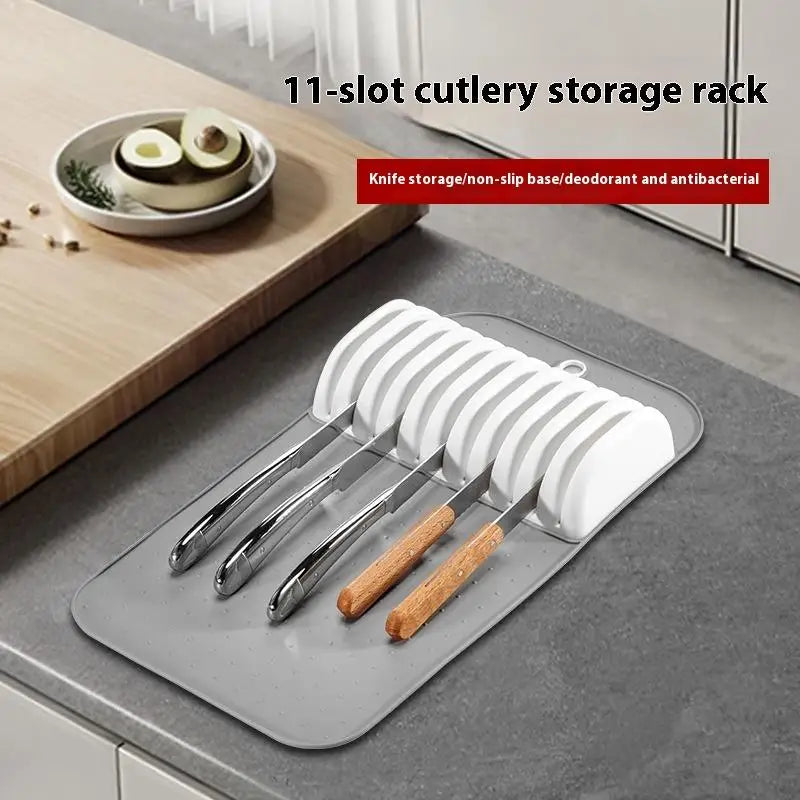 Drawer Knife Organizer | 5 & 11 Slot Non-Slip Soft-Grip Mat Drawer Knife Organizer QXL