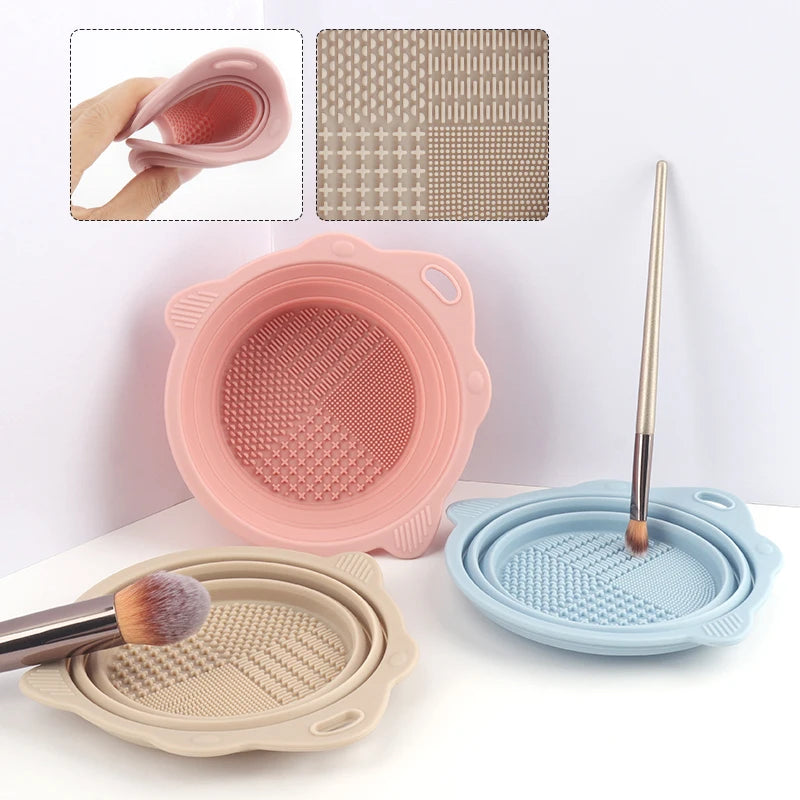 Foldable Silicone Makeup Brush Cleaning Bowl & Scrubber Brush Cleaning Bowl QXL