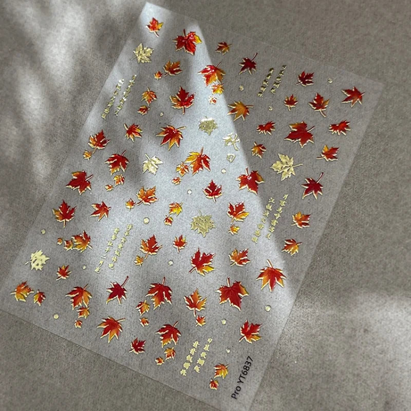 Autumn Leaf Nail Art Stickers | Bronzing Gold Fall Decals Nail Art Stickers QXL