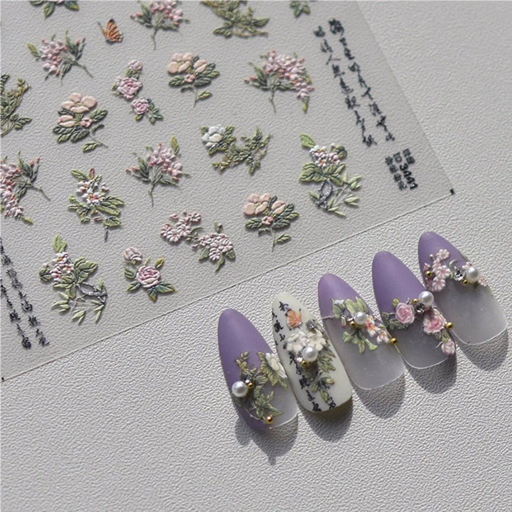 5D Japanese Flower Nail Art Stickers – Pink Embossed Decals Nail Art Stickers QXL