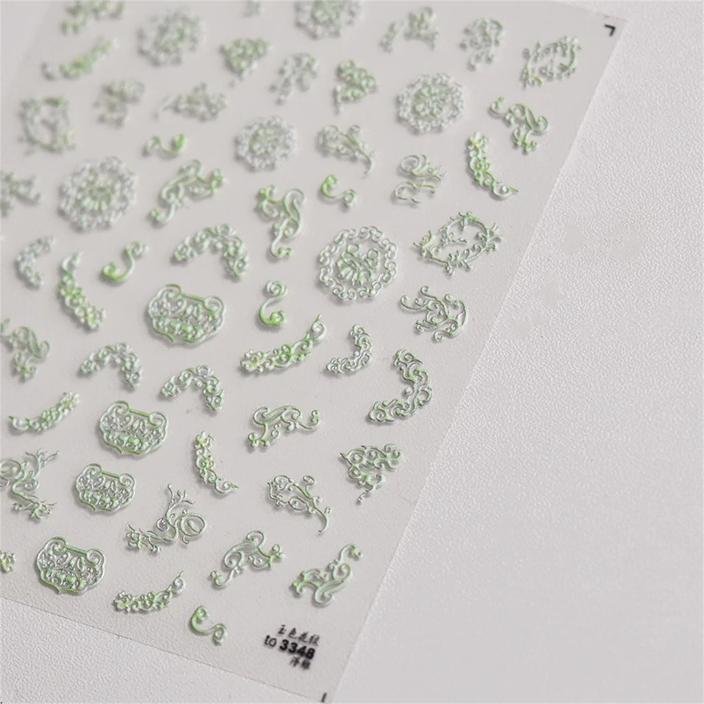 5D Embossed Green Retro Stripe Nail Art Stickers | DIY Decals Nail Art Stickers QXL