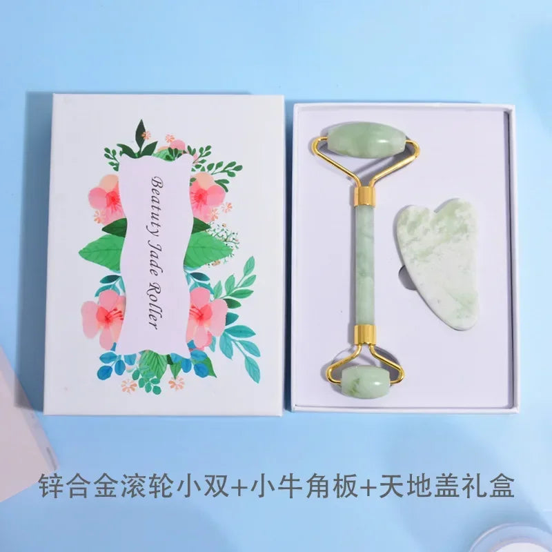 Natural Jade Roller & Gua Sha Set | Double Roller + Heart Scraper Jade Roller Gua Sha Set QXL