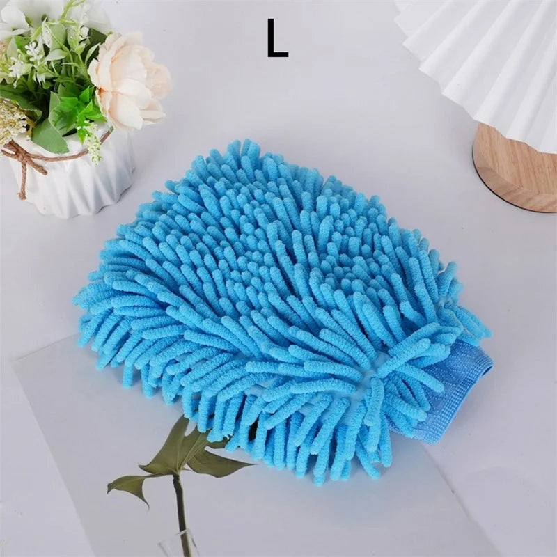Chenille Car Wash Glove | Double-Sided Plush Detailing Mitt Car Wash Mitt QXL Sky blue L