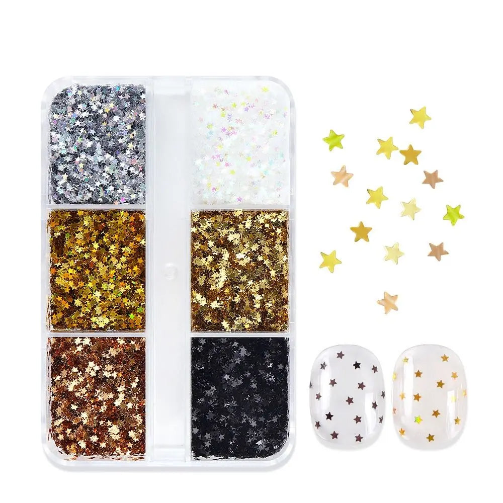 6-Grid Glitter Nail Art Charms – Stars, Hearts & Polka Dots Nail Art Charms QXL