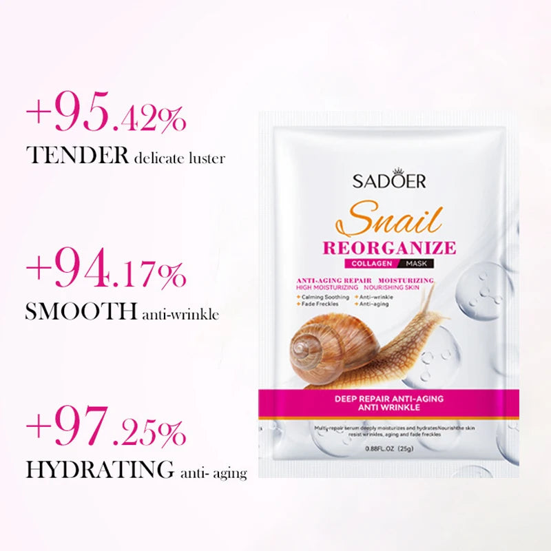 SADOER Snail Collagen Face Masks – Firming & Hydrating 5-Pack Collagen Sheet Mask QXL